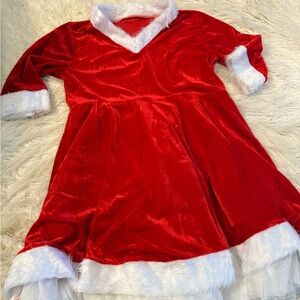 Women’s Christmas Red Velvet Holiday Dress with White Trim (X2)
